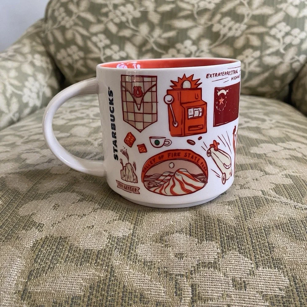 Starbucks Nevada Been There Series Mug Cup  14 Oz Red Interior Collectible .